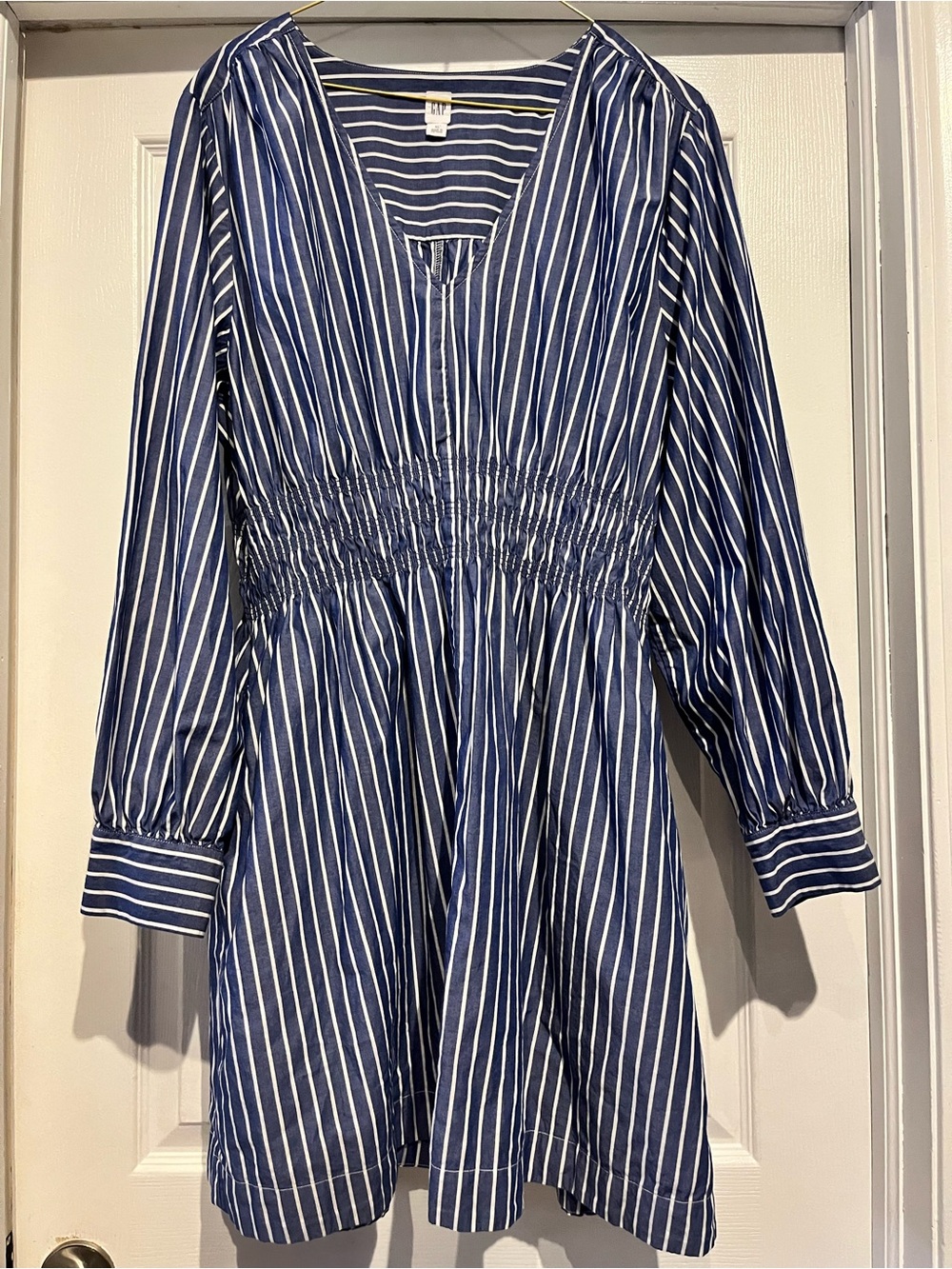 GAP Navy and White Vertical Stripe Smocked Waist Dress